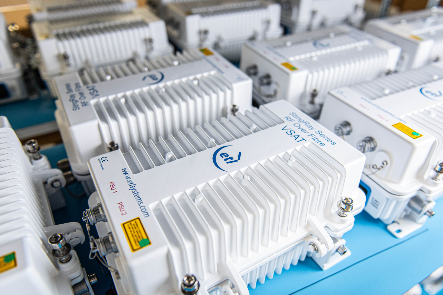 Images of ETL's Stingray VSAT ODU on a packing shelf