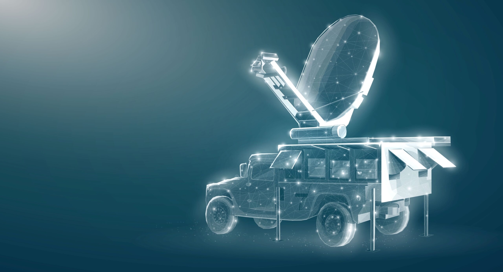 Graphic of mobile communications truck with antenna mounted to roof