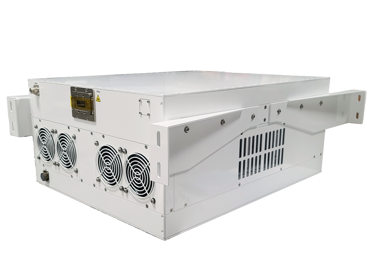High-power C-band solid-state power amplifier for satellite ground uplinks.