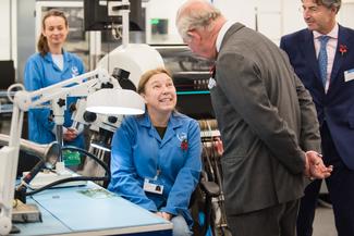 HRH Prince Charles meets with production and engineering staff at ETL Systems LTD Hereford