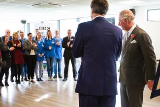 HRH Prince Charles addresses the staff at ETL Systems LTD about engineering and the future